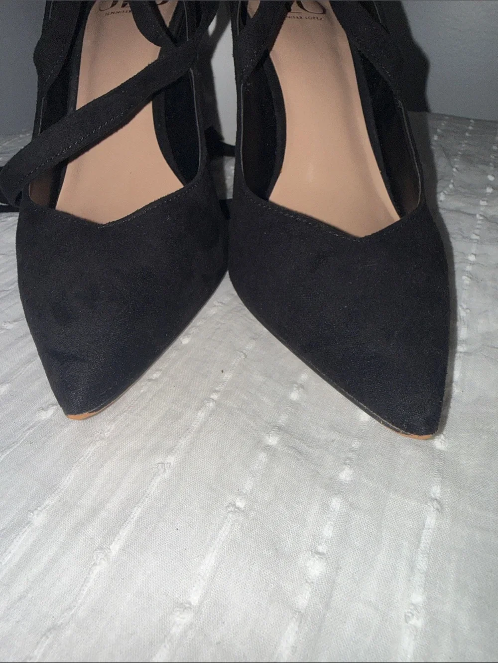 Preloved. Black Suede Pointed-Toe Lace-Up Heels